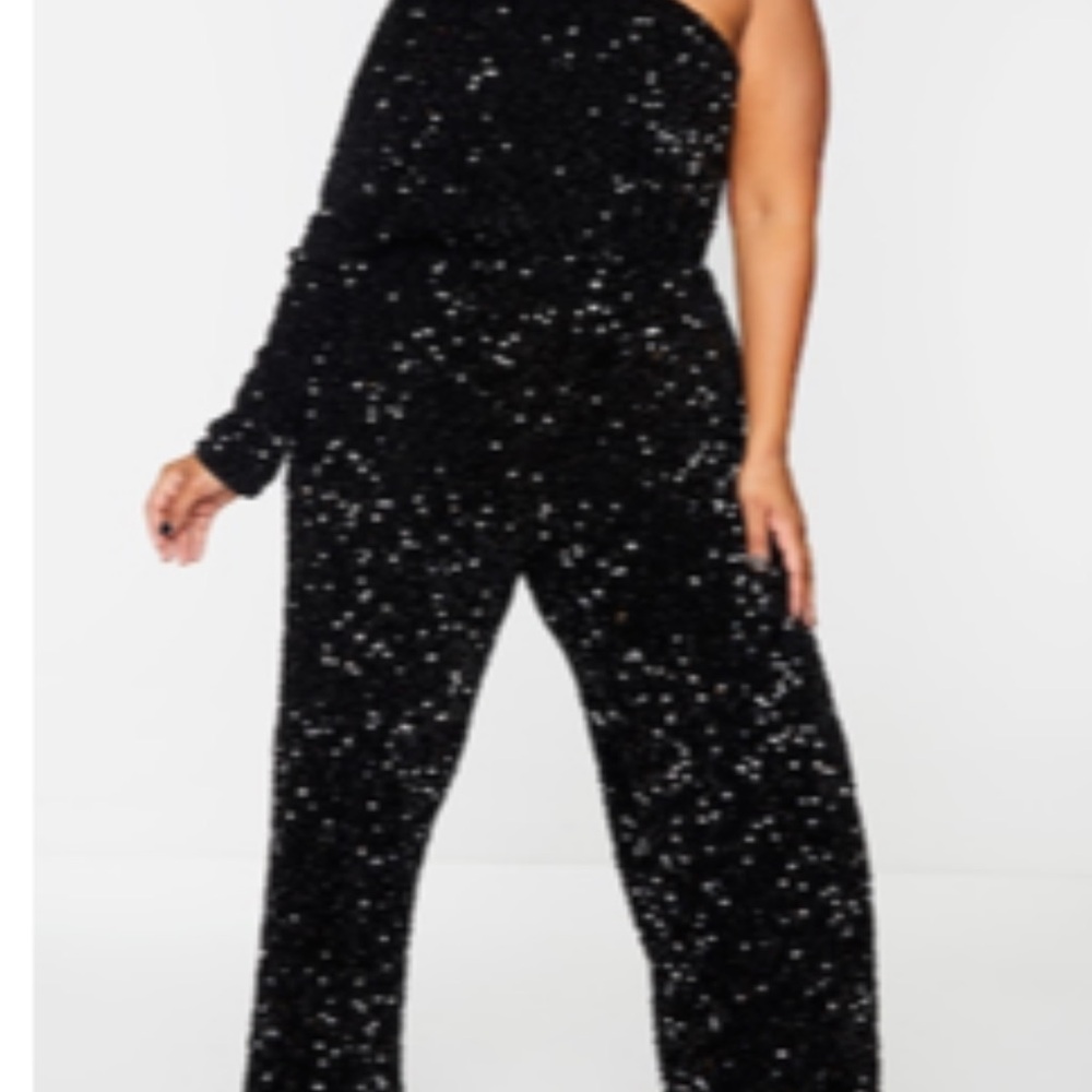 Y2K Black Sequin One Shoulder Jumpsuit Size 20 ✦ Club Night / Birthday / Baddie